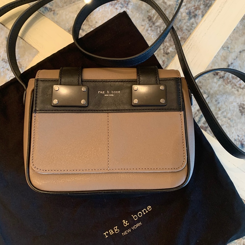 rag & bone Mini Pilot Taupe and Black Leather Crossbody Bag